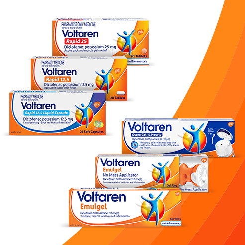 various Voltaren pain relief product pack shots 