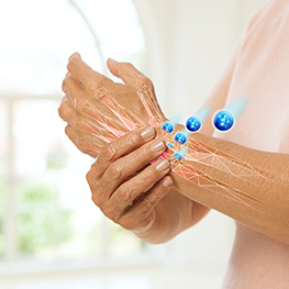 A depiction of a person with wrist pain experiencing wrist pain relief from Voltaren