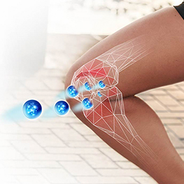 A depiction of knee pain relief from Diclofenac and a Voltaren logo 