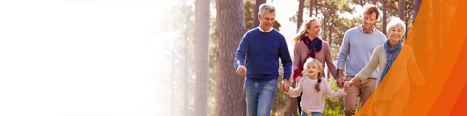 family walking through forest